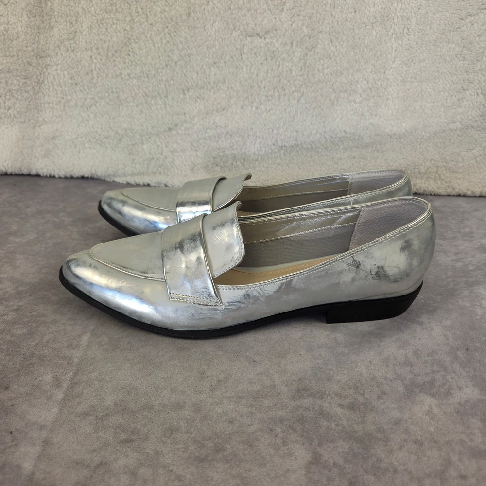 Bar III Womens Metallic Silver Pointed Toe Penny Loafers Flats Size 9.5M